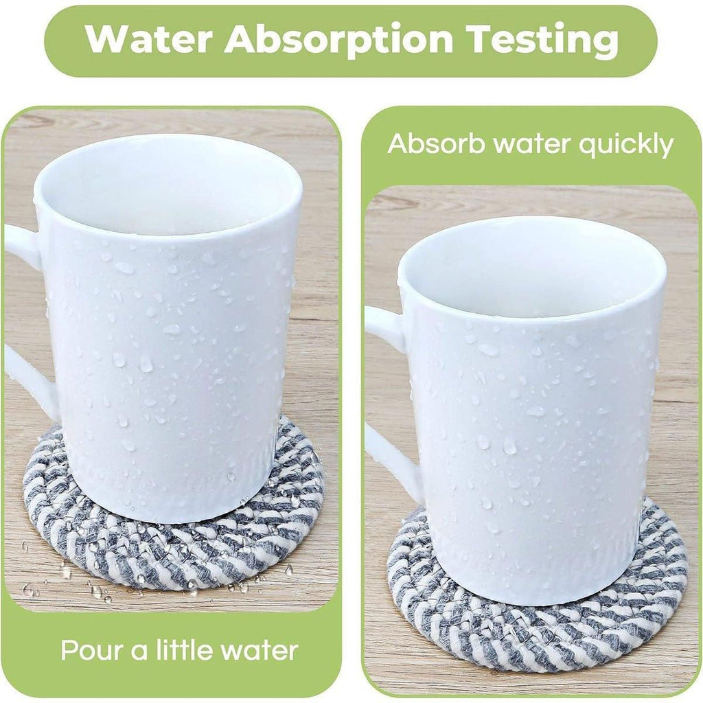 Cotton Rope Coasters with Metal Holder, Set of 8