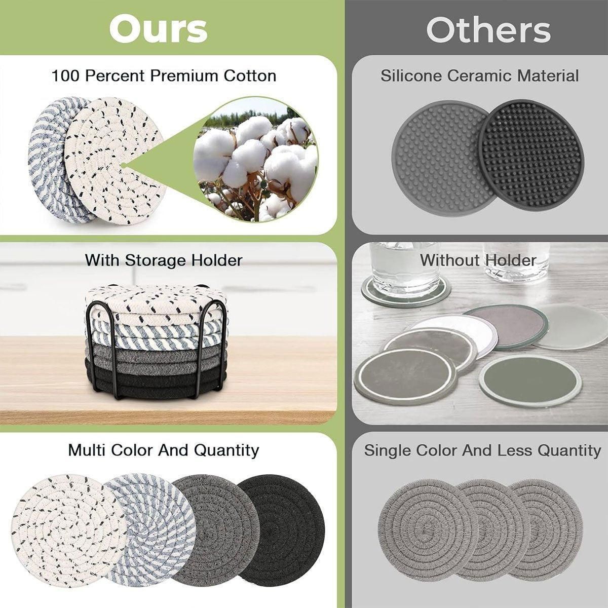 Cotton Rope Coasters with Metal Holder, Set of 8