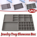 Grey Flocked Jewellery Tray Set, 4 Pieces