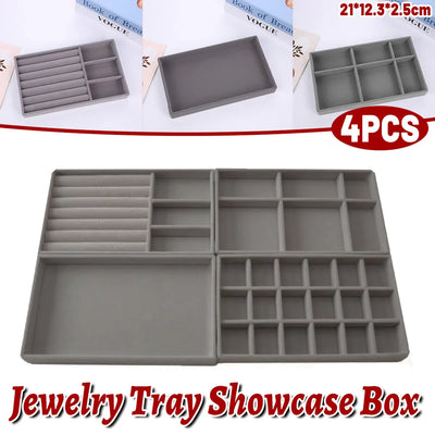 Grey Flocked Jewellery Tray Set, 4 Pieces