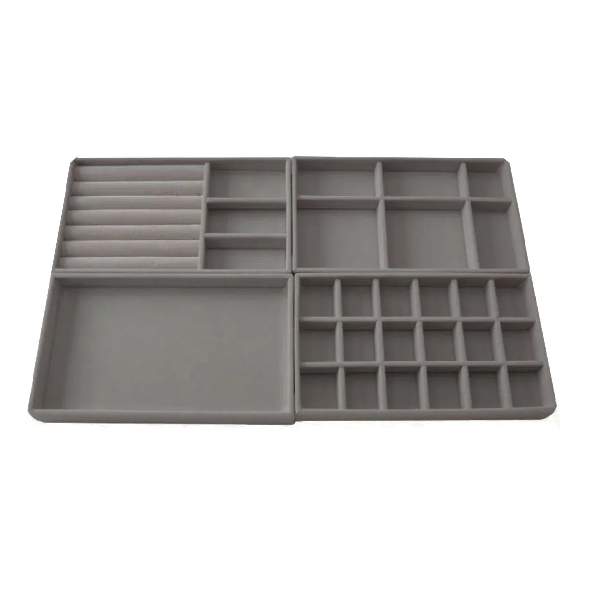 Grey Flocked Jewellery Tray Set, 4 Pieces