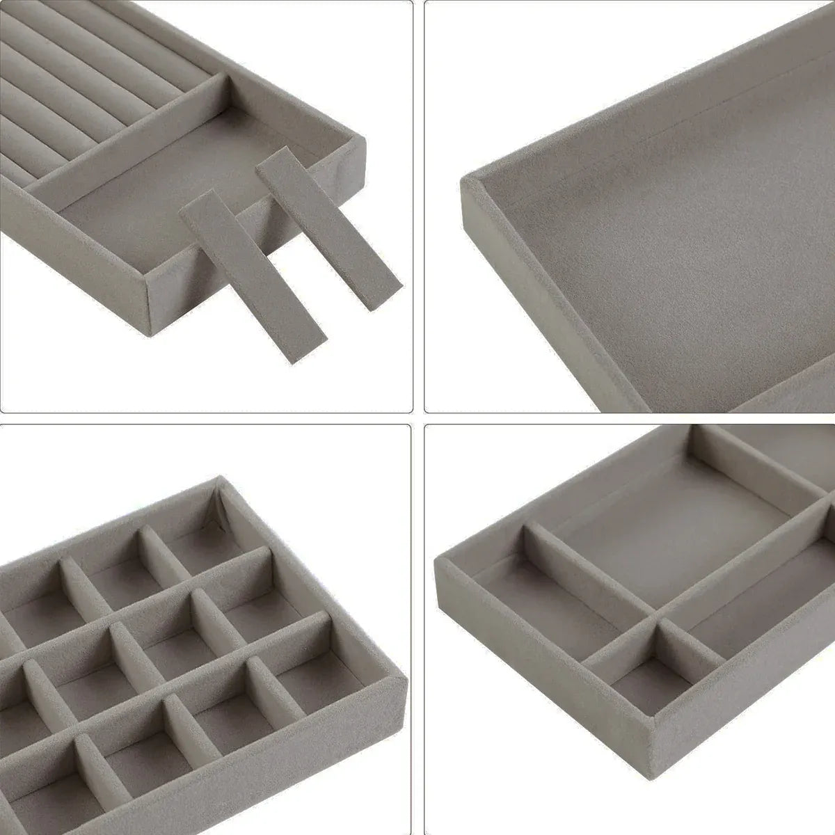 Grey Flocked Jewellery Tray Set, 4 Pieces