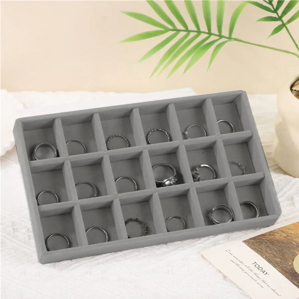 Grey Flocked Jewellery Tray Set, 4 Pieces