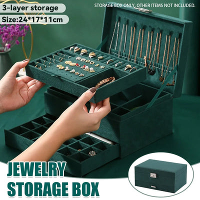 3 Tier Lockable Jewellery Box with Drawer, 24 x 17 x 11 cm