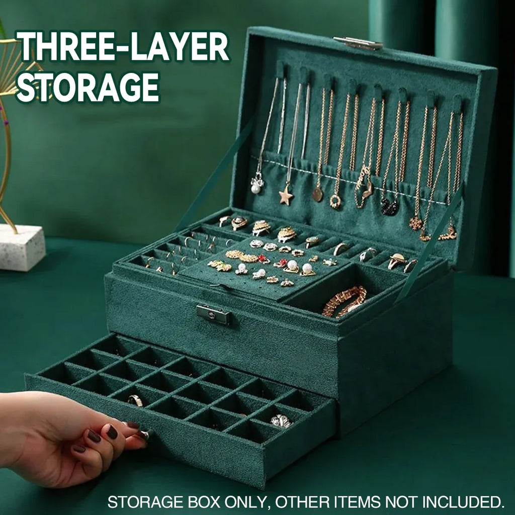 3 Tier Lockable Jewellery Box with Drawer, 24 x 17 x 11 cm