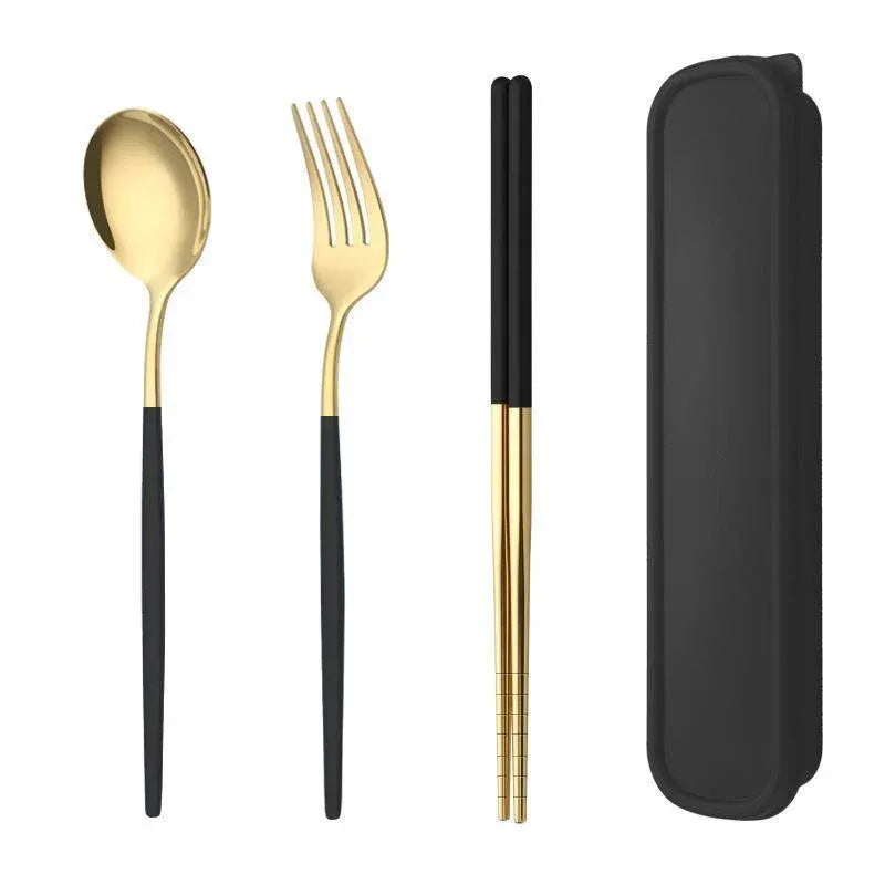 Portable Stainless Steel Cutlery Set with Case, 5 Pieces, Black