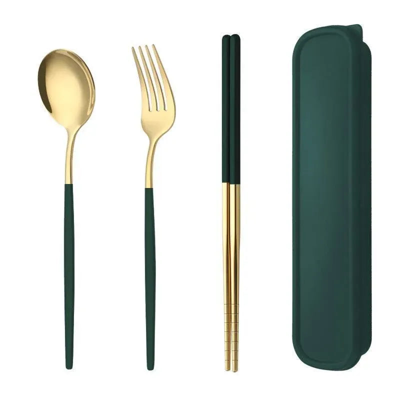 Portable Stainless Steel Cutlery Set with Case, 5 Pieces