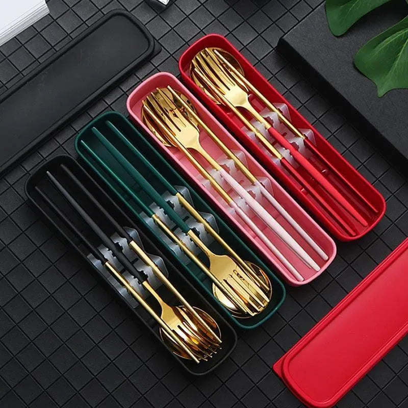 Portable Stainless Steel Cutlery Set with Case, 5 Pieces