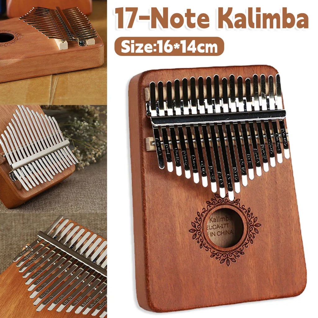 17 Key Mahogany Kalimba Thumb Piano, 16 x 14 cm