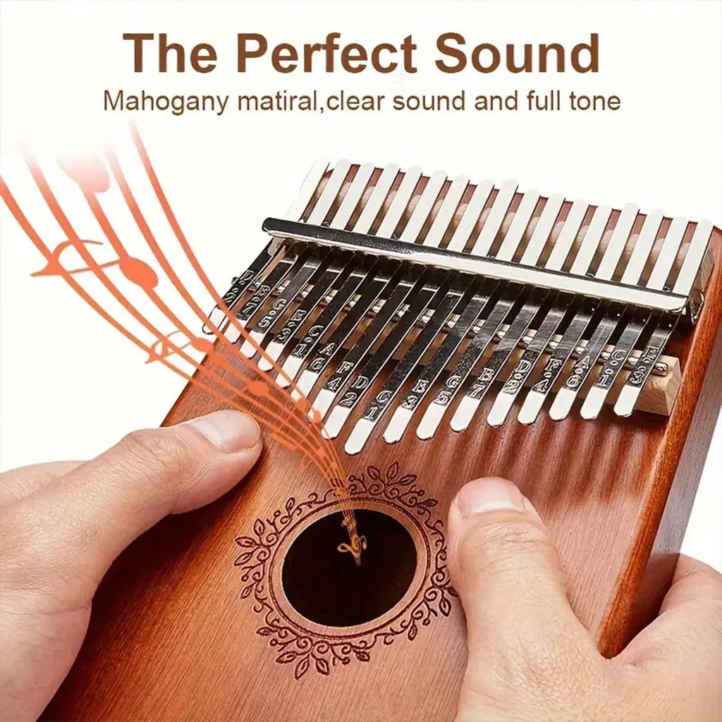 17 Key Mahogany Kalimba Thumb Piano, 16 x 14 cm