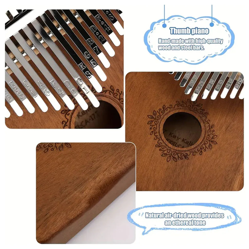 17 Key Mahogany Kalimba Thumb Piano, 16 x 14 cm