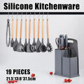 Grey Kitchen Utensil Set with Storage Holder, 19 Pieces