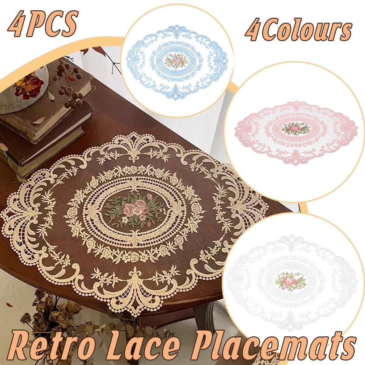 Retro Lace Oval Placemats, Pack of 4, 31 x 42 cm
