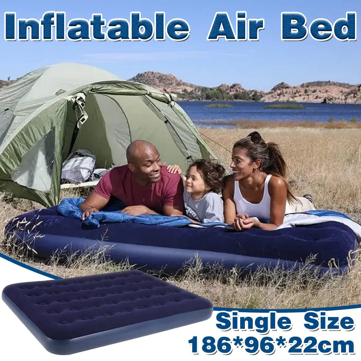 Single Inflatable Airbed 186x96cm Easy Inflate Flocked Air