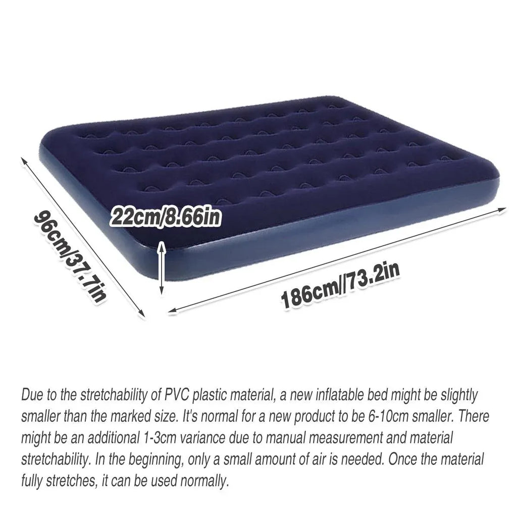 Single Inflatable Airbed 186x96cm Easy Inflate Flocked Air