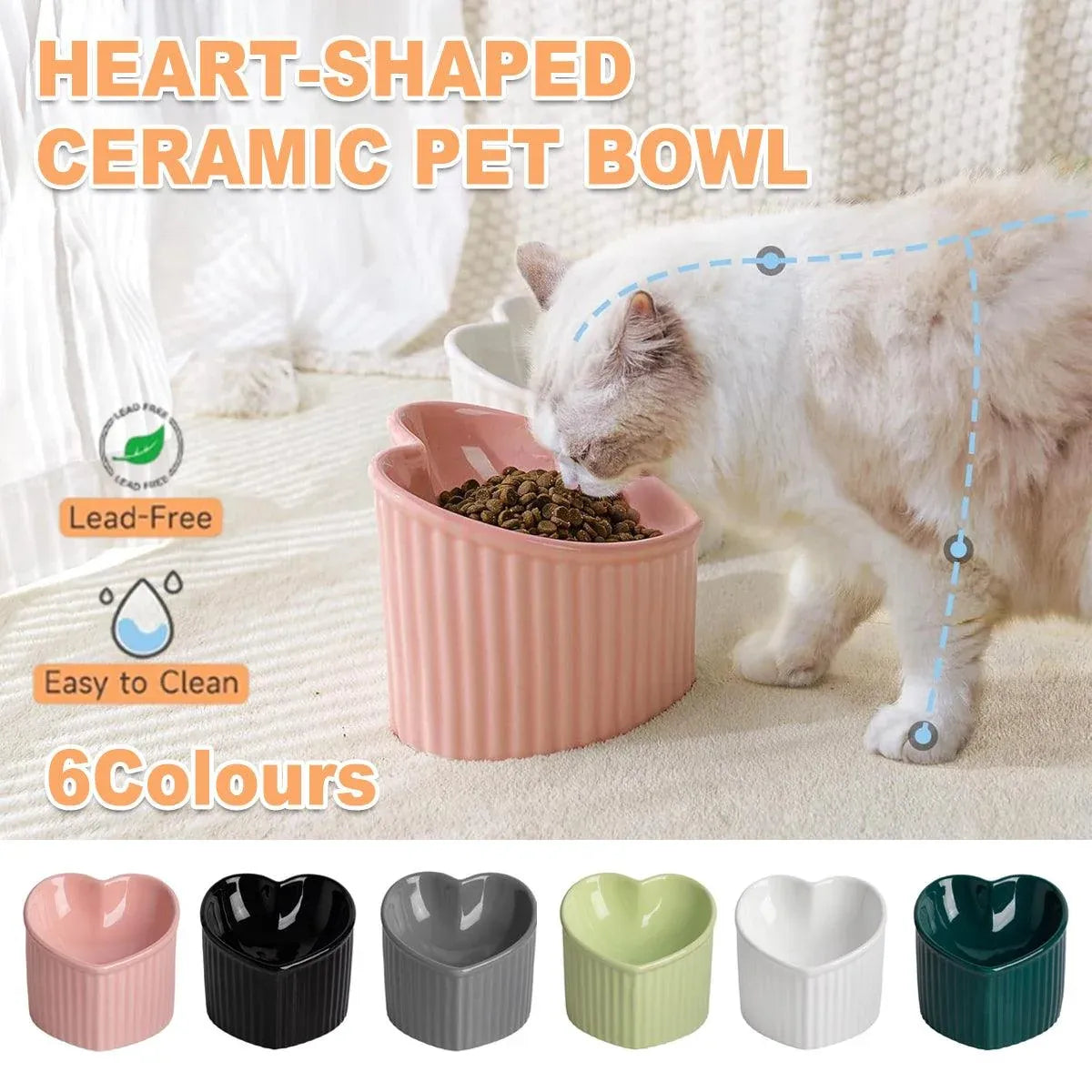 Love Shape Slanted Cat Bowl Ceramic Pet Bowl