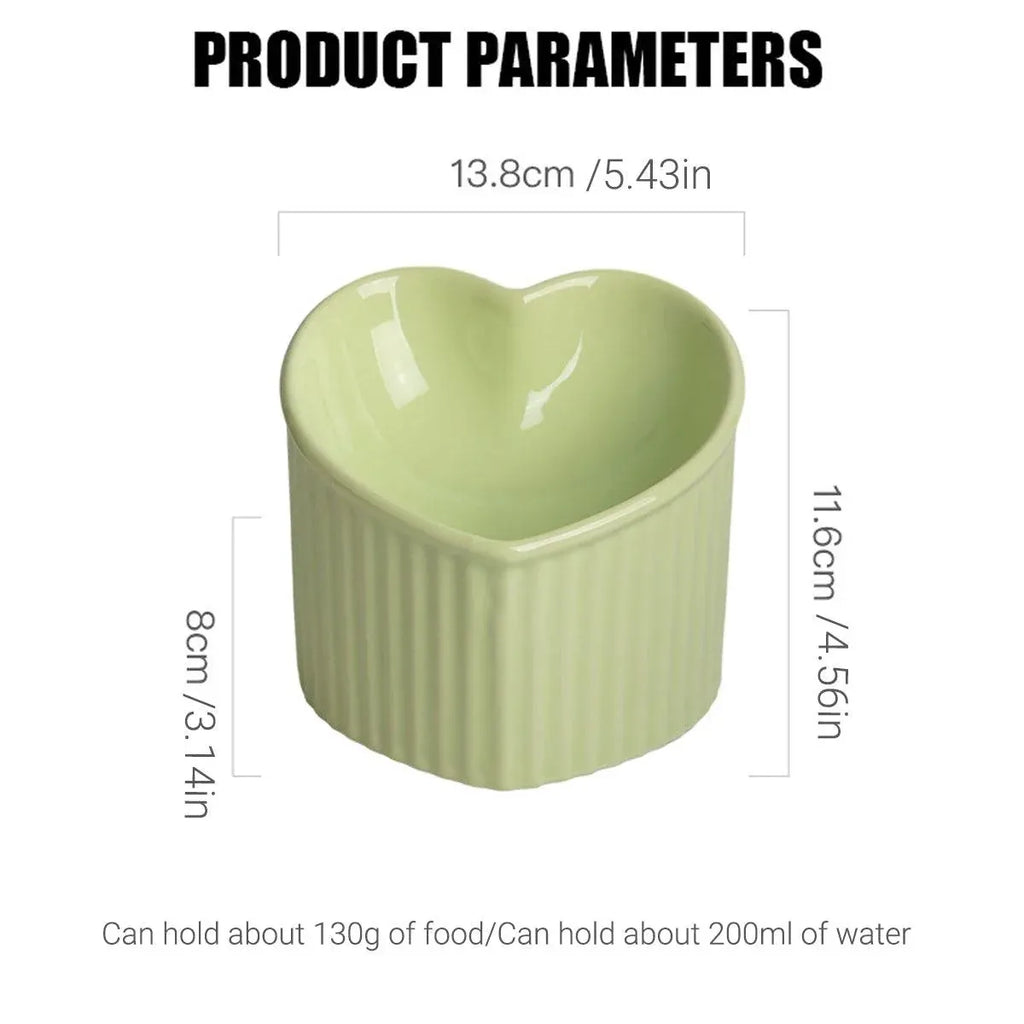 Love Shape Slanted Cat Bowl Ceramic Pet Bowl