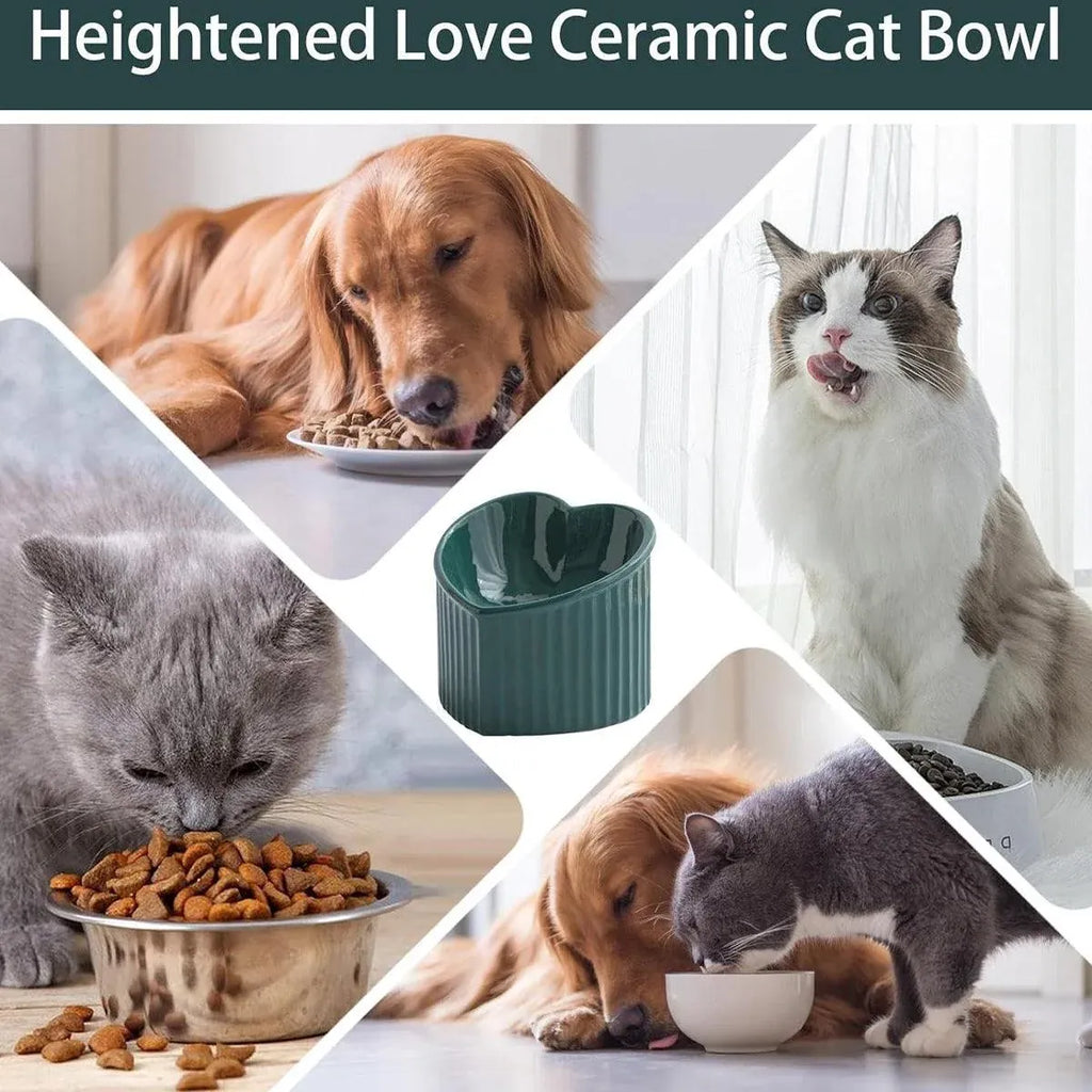 Love Shape Slanted Cat Bowl Ceramic Pet Bowl