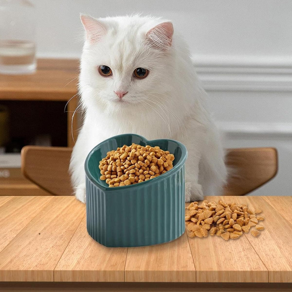 Love Shape Slanted Cat Bowl Ceramic Pet Bowl