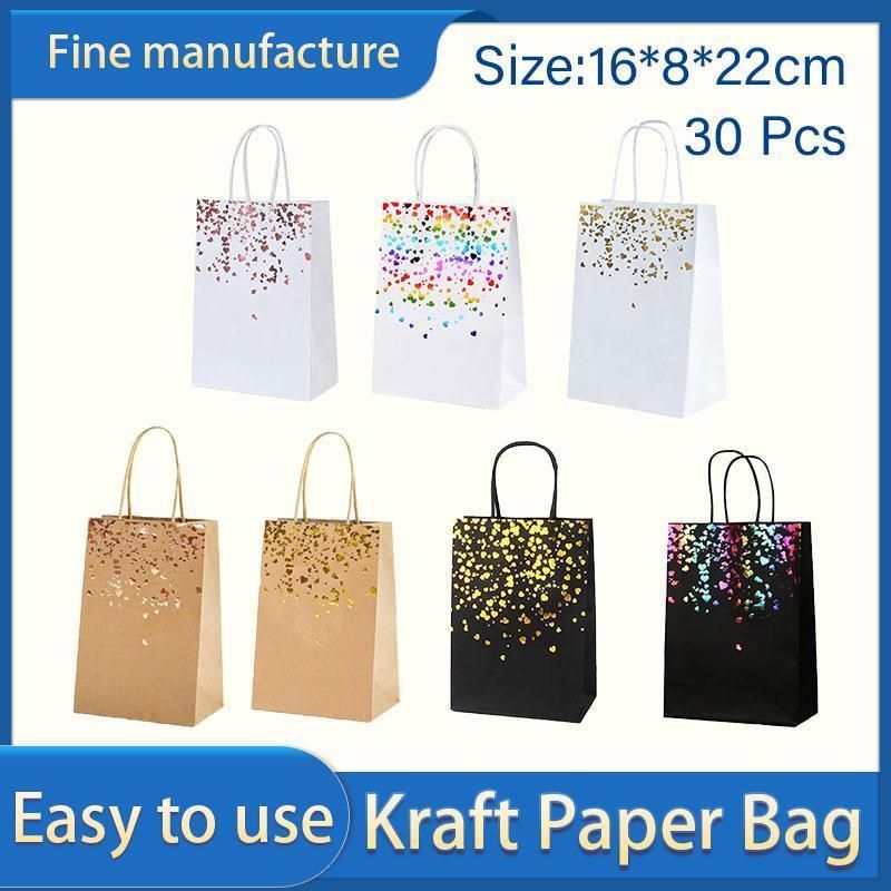 Kraft Paper Heart Gift Bags with Gold Foil, 30 Pack, 16 x 8 x 22 cm