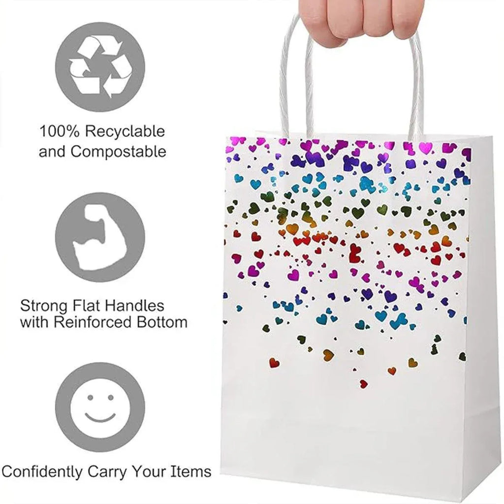 Kraft Paper Heart Gift Bags with Gold Foil, 30 Pack, 16 x 8 x 22 cm