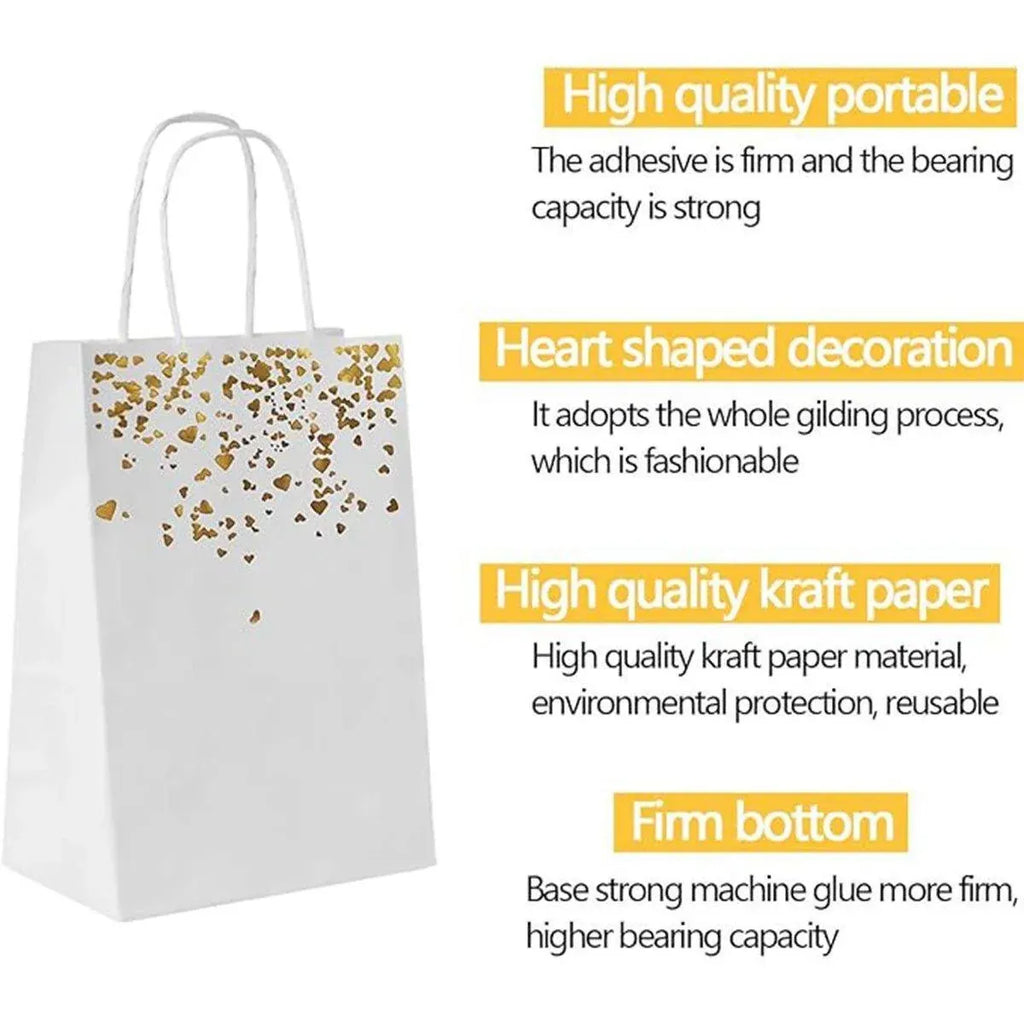 Kraft Paper Heart Gift Bags with Gold Foil, 30 Pack, 16 x 8 x 22 cm