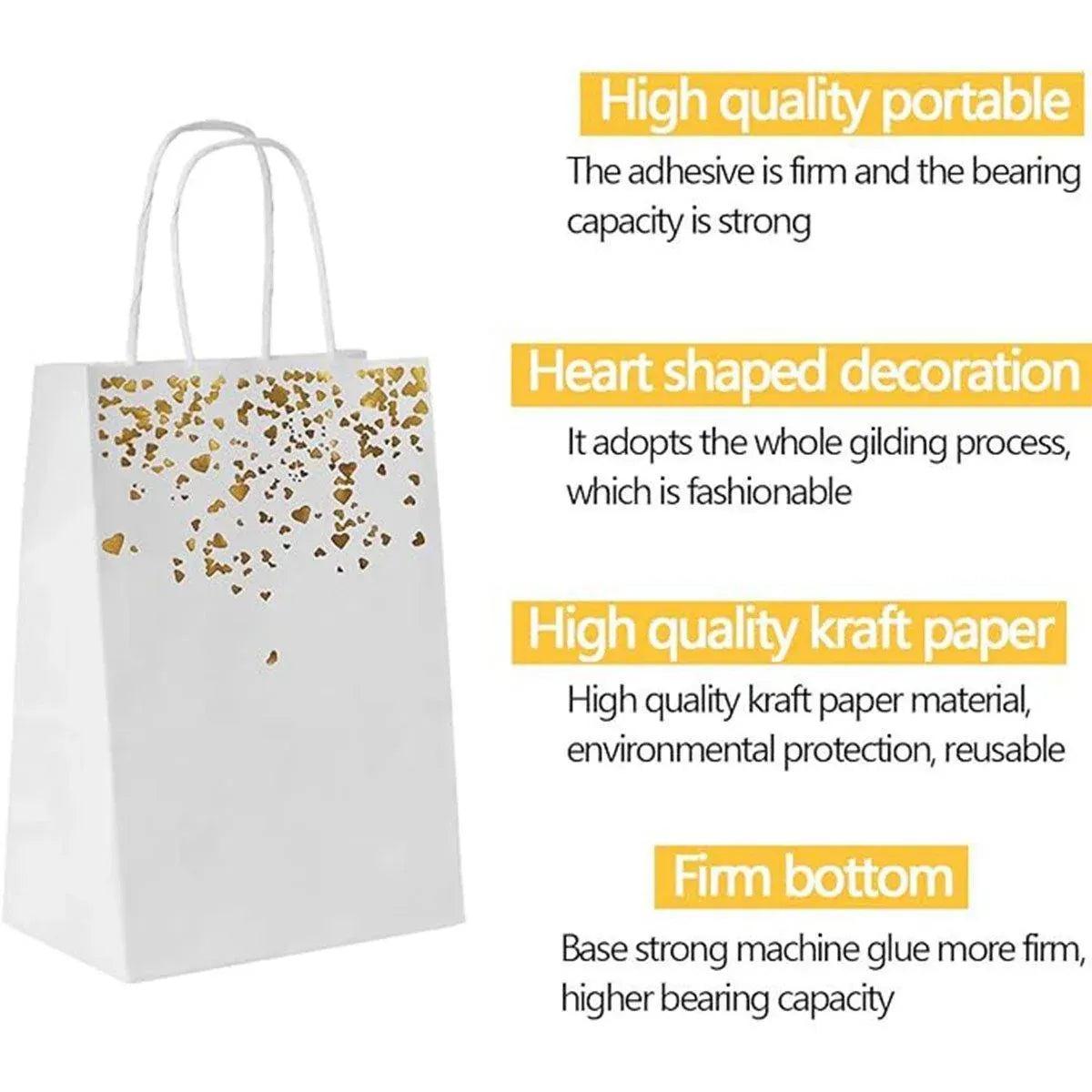 Kraft Paper Heart Gift Bags with Gold Foil, 30 Pack, 16 x 8 x 22 cm