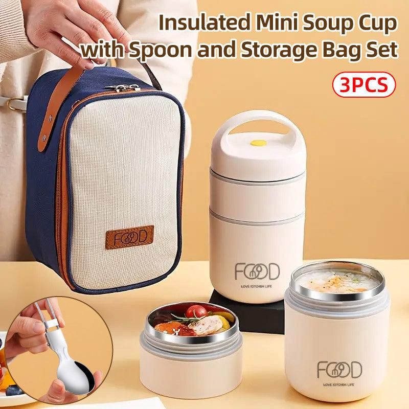 3PCS Insulated Lunch Box Soup Container Portable Breakfast Food