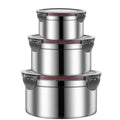 3PCS Stainless Steel Sealed Crisper Storage Box with Lid Round