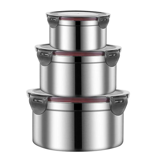 3PCS Stainless Steel Sealed Crisper Storage Box with Lid Round
