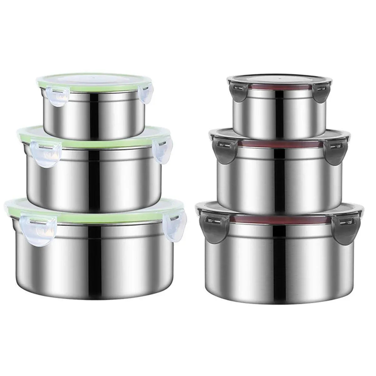 3PCS Stainless Steel Sealed Crisper Storage Box with Lid Round