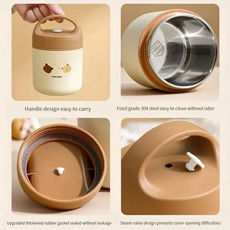 460ml Bear Insulated Soup Container Portable Box Breakfast Food