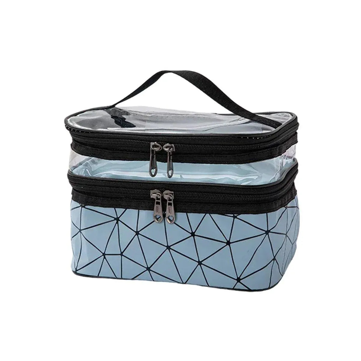 Double-Layer Waterproof Cosmetic Bag with Clear Top, 23 x 17 x 16 cm