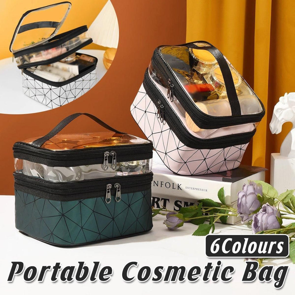 Double-Layer Waterproof Cosmetic Bag with Clear Top, 23 x 17 x 16 cm