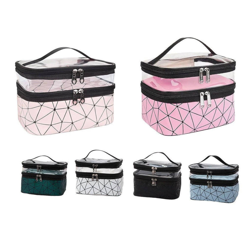 Double-Layer Waterproof Cosmetic Bag with Clear Top, 23 x 17 x 16 cm