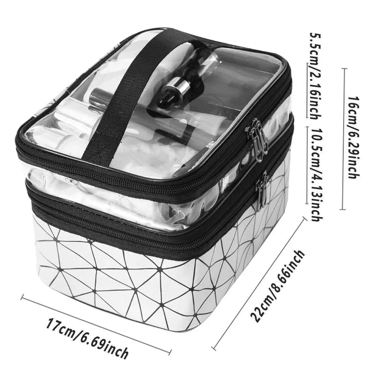 Double-Layer Waterproof Cosmetic Bag with Clear Top, 23 x 17 x 16 cm