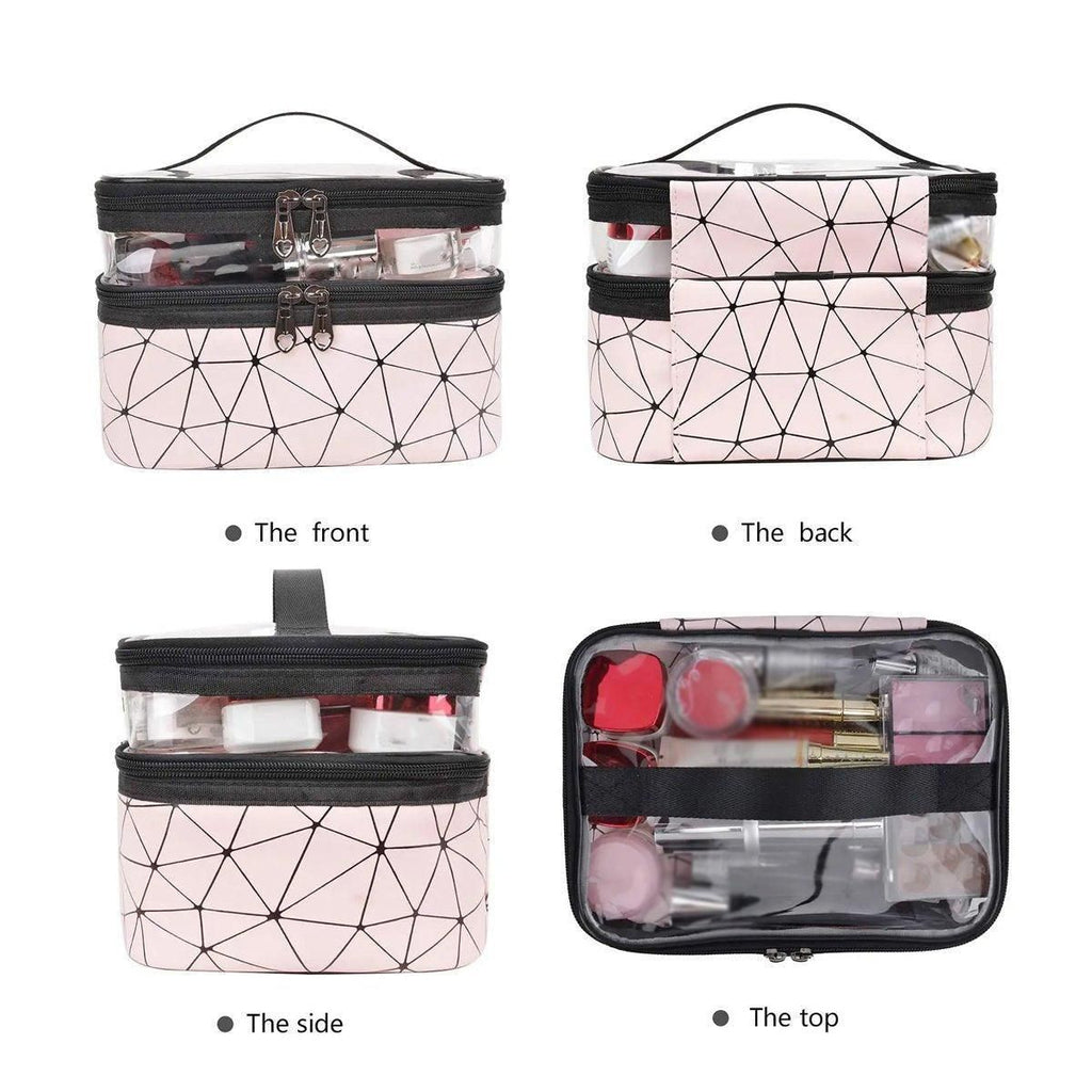 Double-Layer Waterproof Cosmetic Bag with Clear Top, 23 x 17 x 16 cm