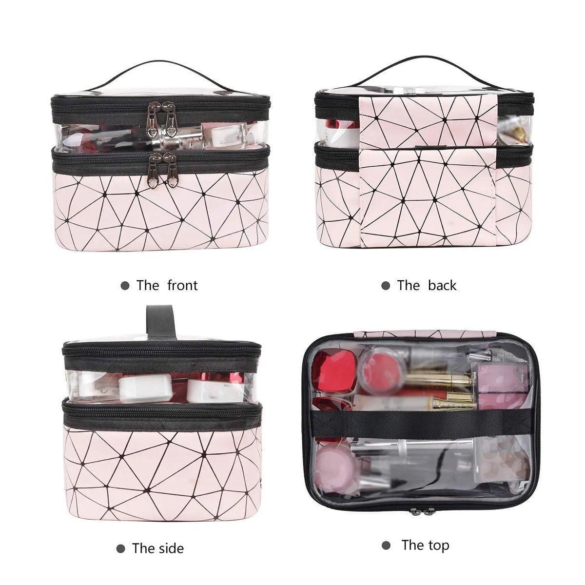 Double-Layer Waterproof Cosmetic Bag with Clear Top, 23 x 17 x 16 cm