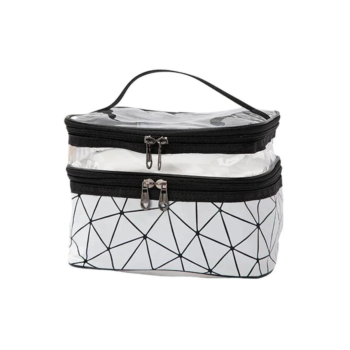 Double-Layer Waterproof Cosmetic Bag with Clear Top, 23 x 17 x 16 cm, Silver