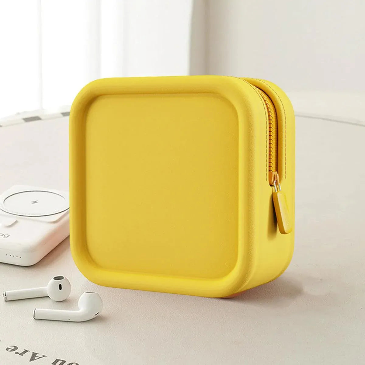 Yellow Zip Cosmetic Bag, 12.5 x 12.5 x 6.5 cm