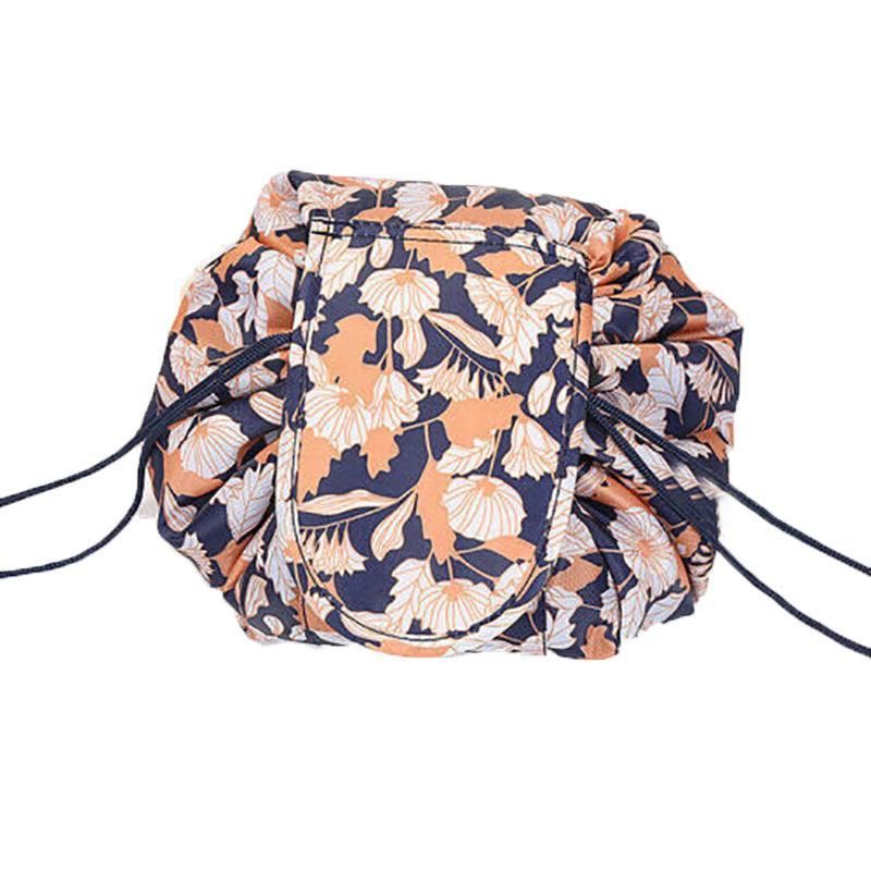 Drawstring Makeup Bag That Opens Flat, 53 x 53 cm, Orange Flower