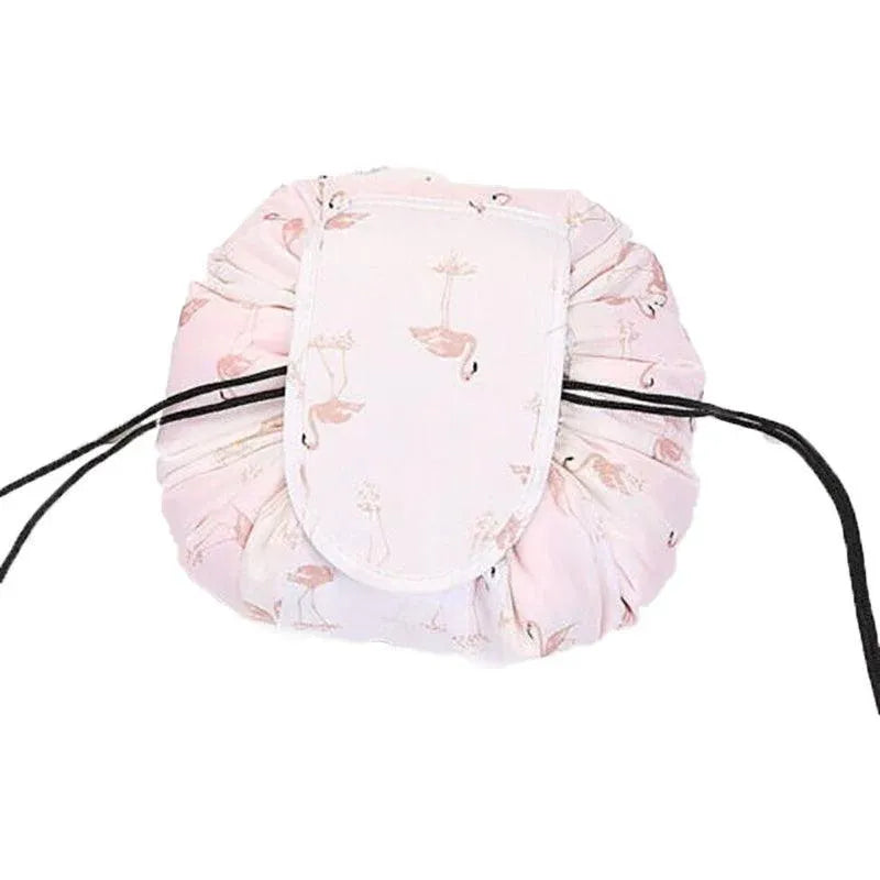 Drawstring Makeup Bag That Opens Flat, 53 x 53 cm, White Flamingo