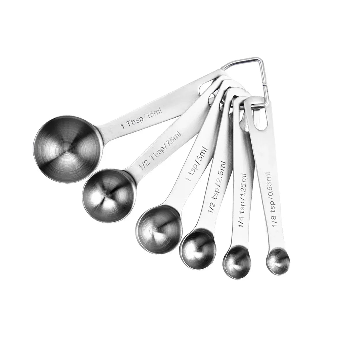 304 Stainless Steel Measuring Spoons with Ring, Set of 6