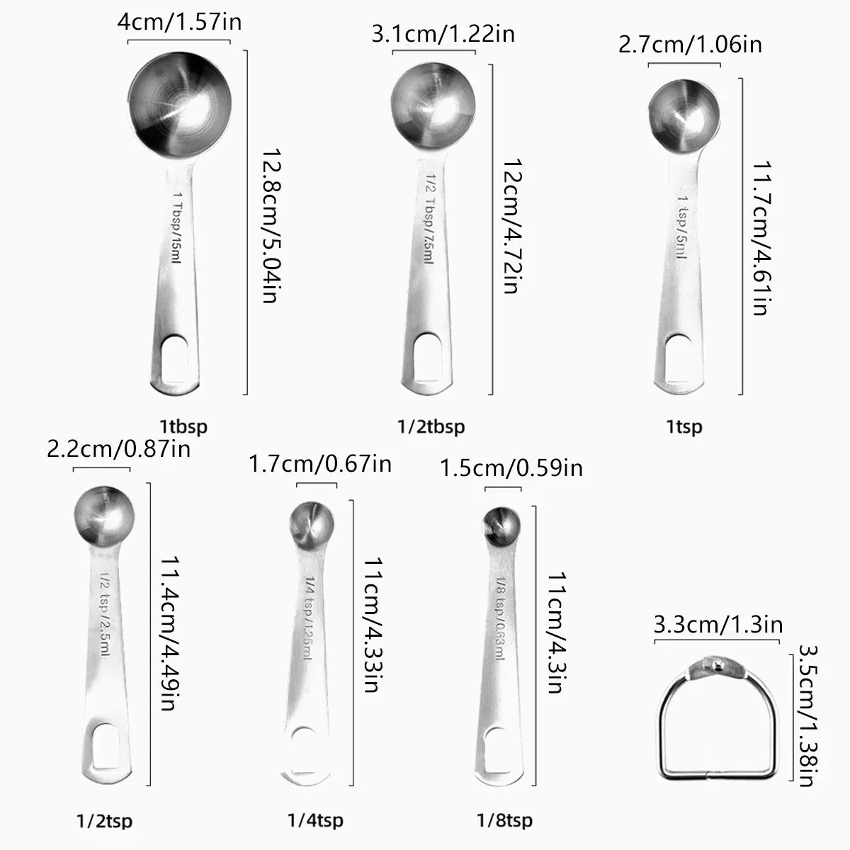 304 Stainless Steel Measuring Spoons with Ring, Set of 6