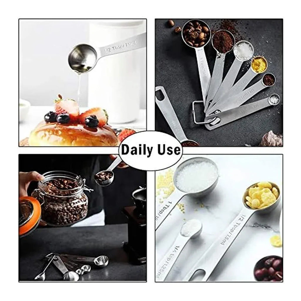 304 Stainless Steel Measuring Spoons with Ring, Set of 6