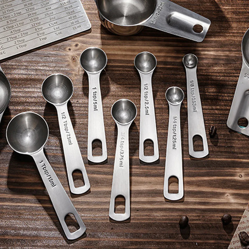 304 Stainless Steel Measuring Spoons with Ring, Set of 6