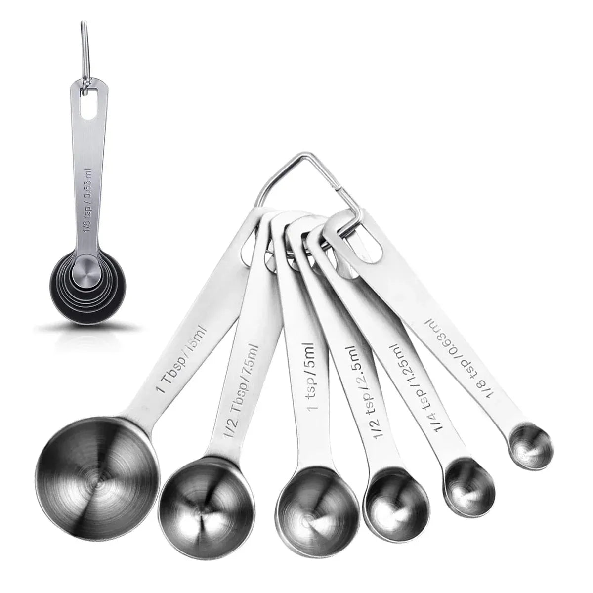 304 Stainless Steel Measuring Spoons with Ring, Set of 6
