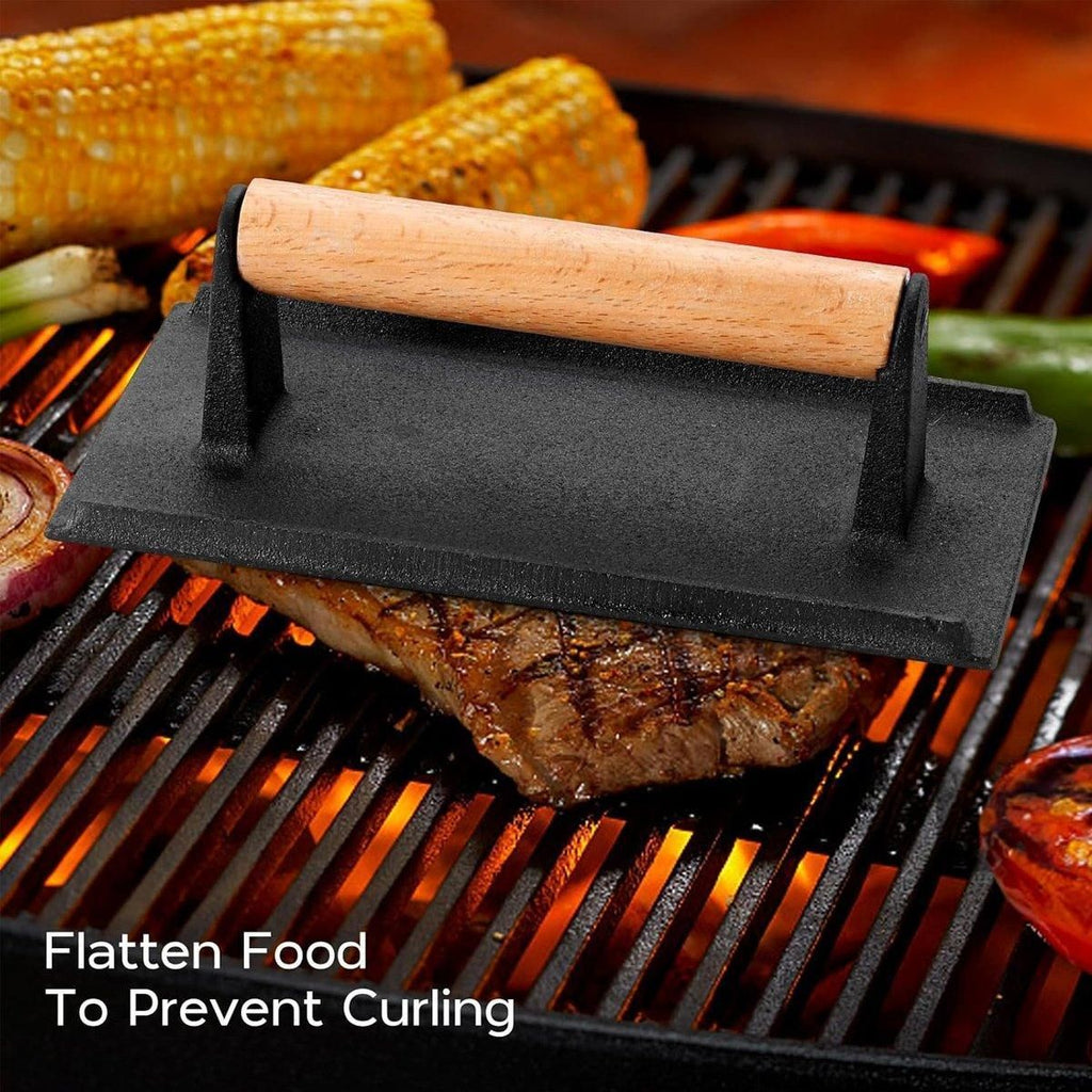 Cast Iron Meat Press Rectangular Grill BBQ Steak Press for Outdoor