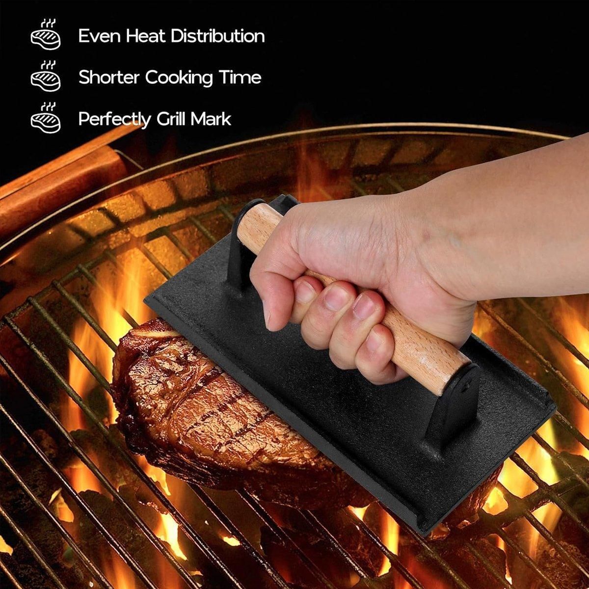 Cast Iron Meat Press Rectangular Grill BBQ Steak Press for Outdoor