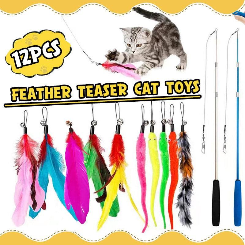 12PCS Cat Feather Teaser Wand Set Interactive Toy